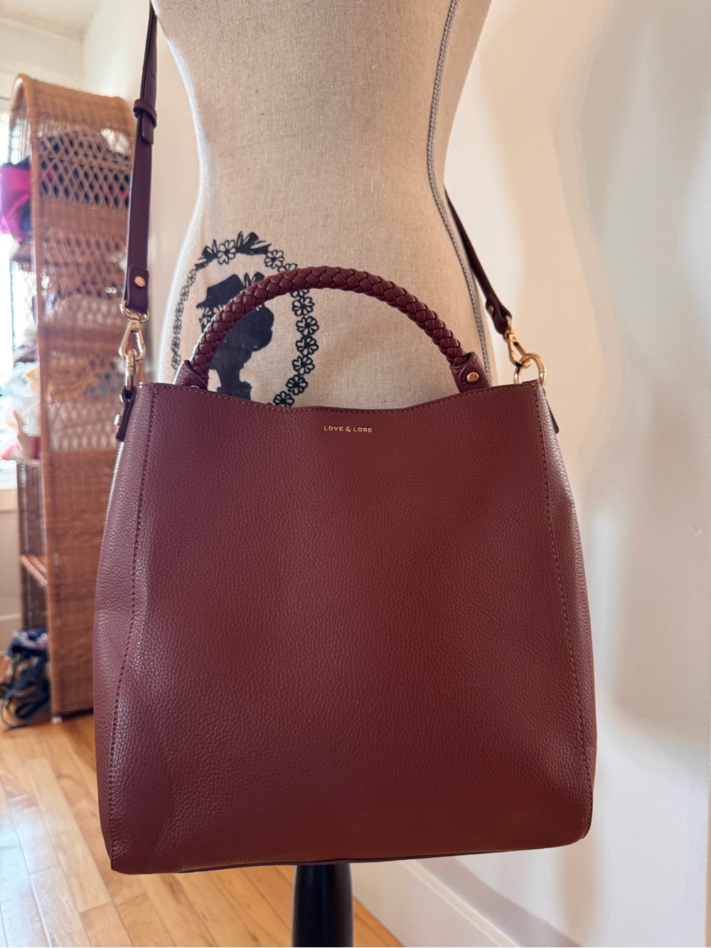 Love & Lore Brown Braided-Handle Shoulder Bag